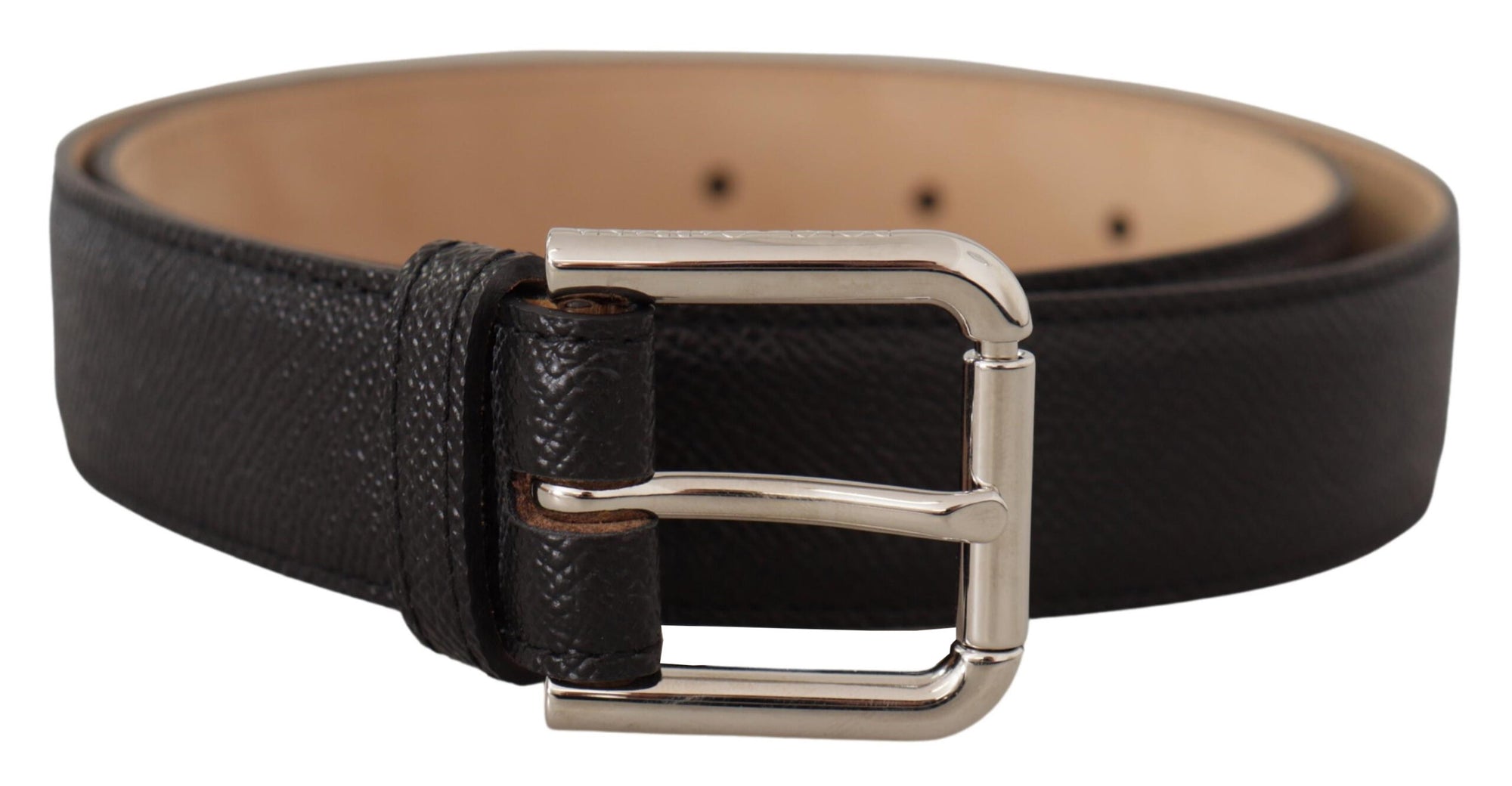 Dolce & Gabbana Black Calf Leather Brown Backend Metal Buckle Belt - Maison Luxe