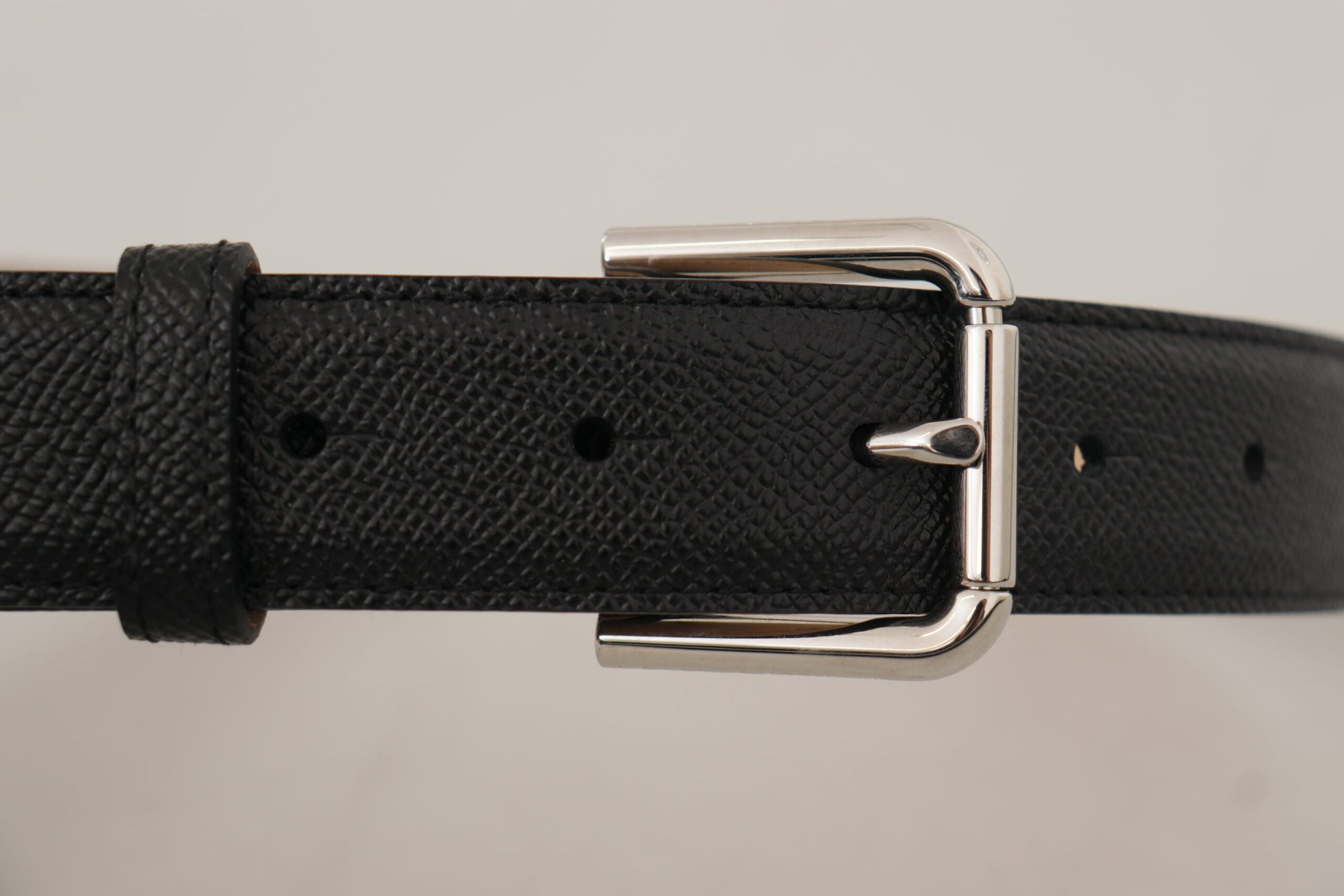Dolce & Gabbana Black Calf Leather Brown Backend Metal Buckle Belt - Maison Luxe
