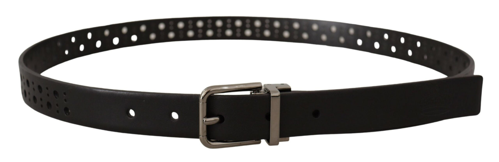 Dolce & Gabbana Black Calf Leather Perforated Metal Buckle Belt - Maison Luxe