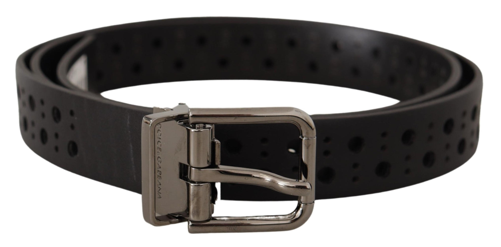 Dolce & Gabbana Black Calf Leather Perforated Metal Buckle Belt - Maison Luxe
