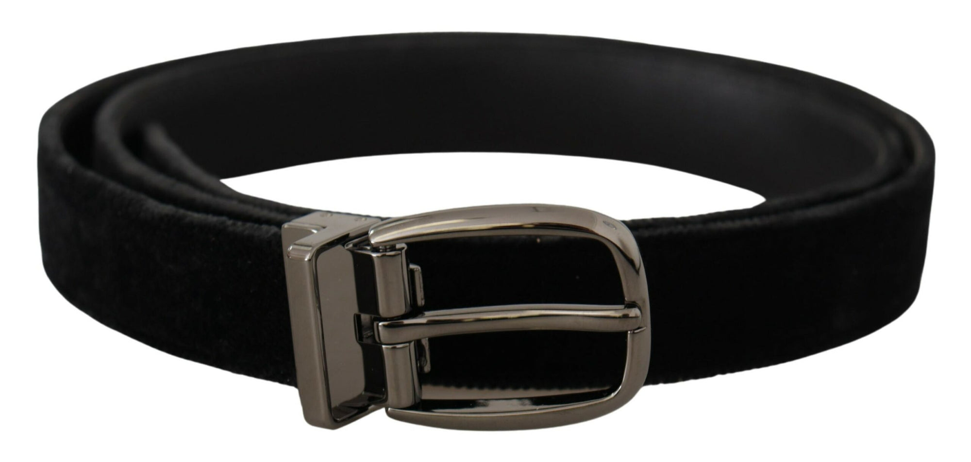 Dolce & Gabbana Black Velvet Classic Logo Engraved Metal Belt - Maison Luxe