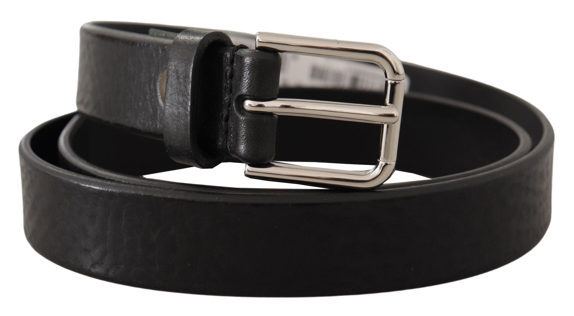 Dolce & Gabbana Black Calf Leather Silver Tone Logo Metal Buckle Belt - Maison Luxe