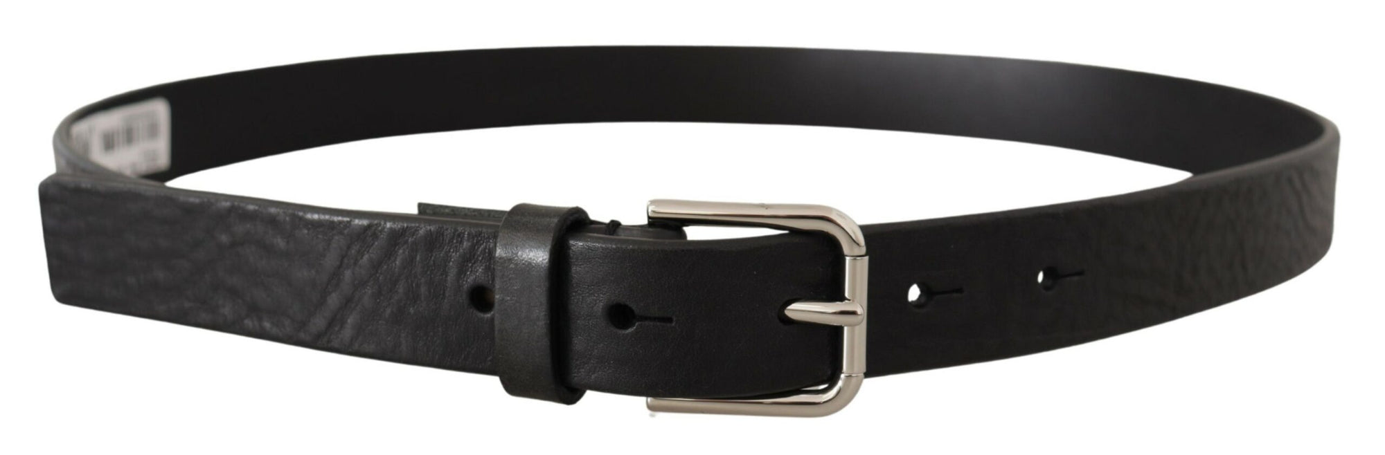 Dolce & Gabbana Black Calf Leather Silver Tone Logo Metal Buckle Belt - Maison Luxe