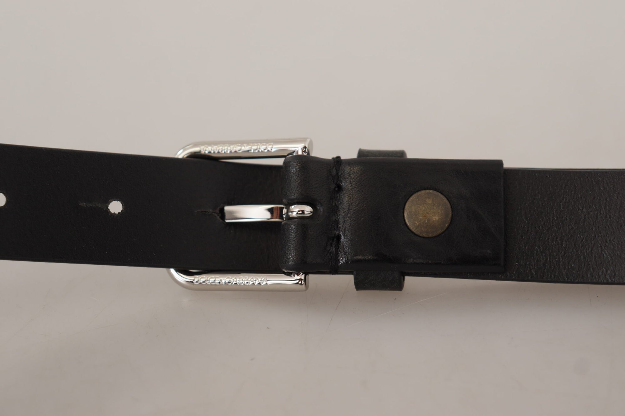 Dolce & Gabbana Black Calf Leather Silver Tone Logo Metal Buckle Belt - Maison Luxe