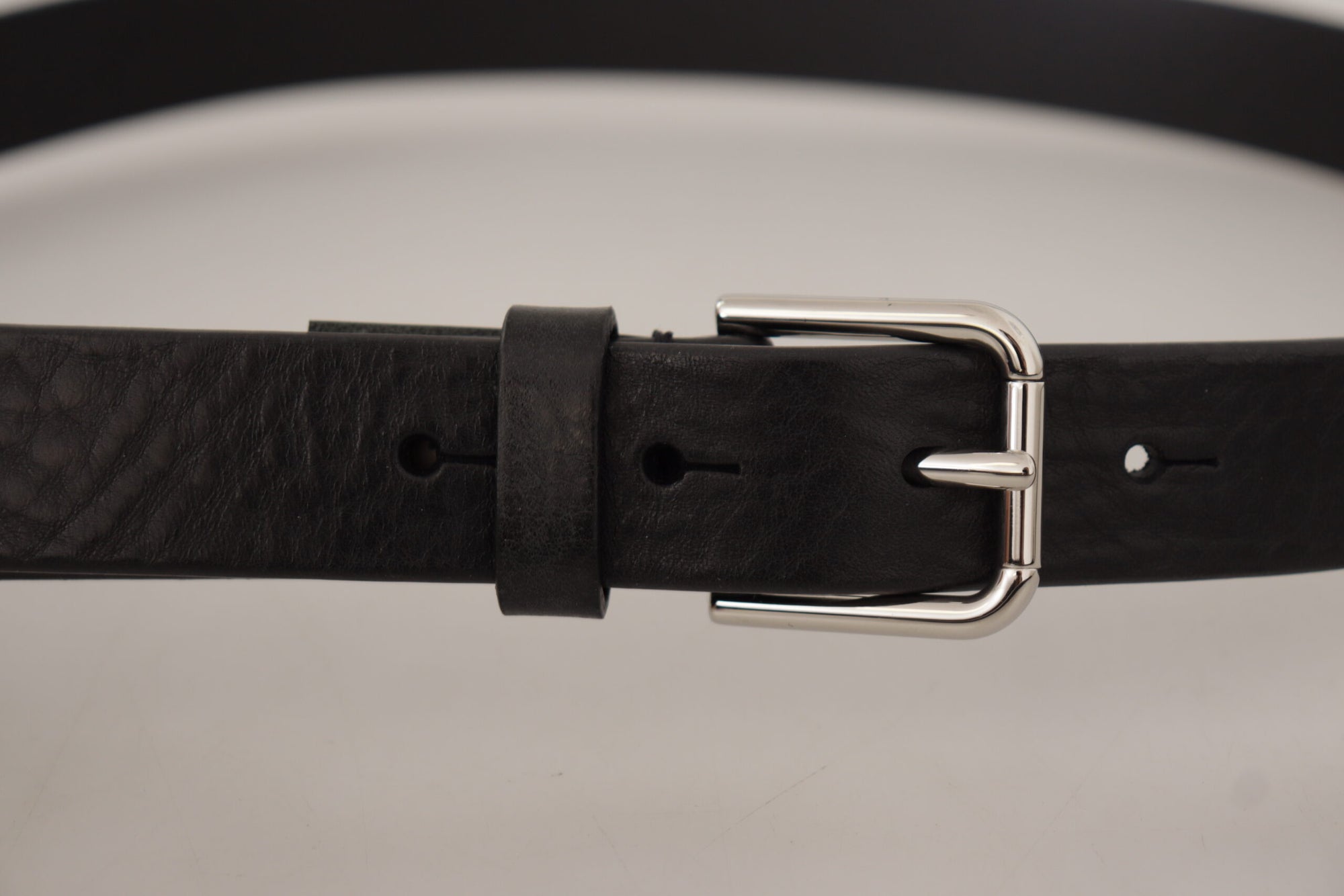 Dolce & Gabbana Black Calf Leather Silver Tone Logo Metal Buckle Belt - Maison Luxe