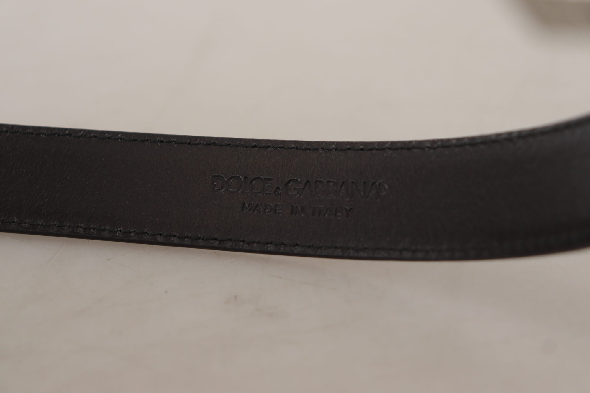 Dolce & Gabbana Black Calf Leather Logo Engraved Metal Buckle Belt - Maison Luxe