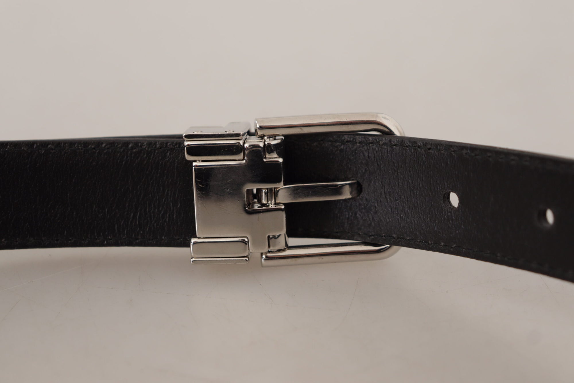 Dolce & Gabbana Black Calf Leather Logo Engraved Metal Buckle Belt - Maison Luxe