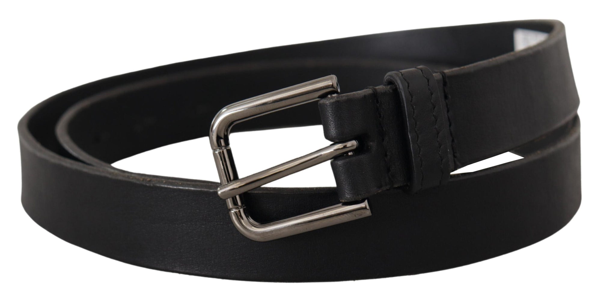 Dolce & Gabbana Black Calf Leather Logo Engraved Metal Buckle Belt - Maison Luxe