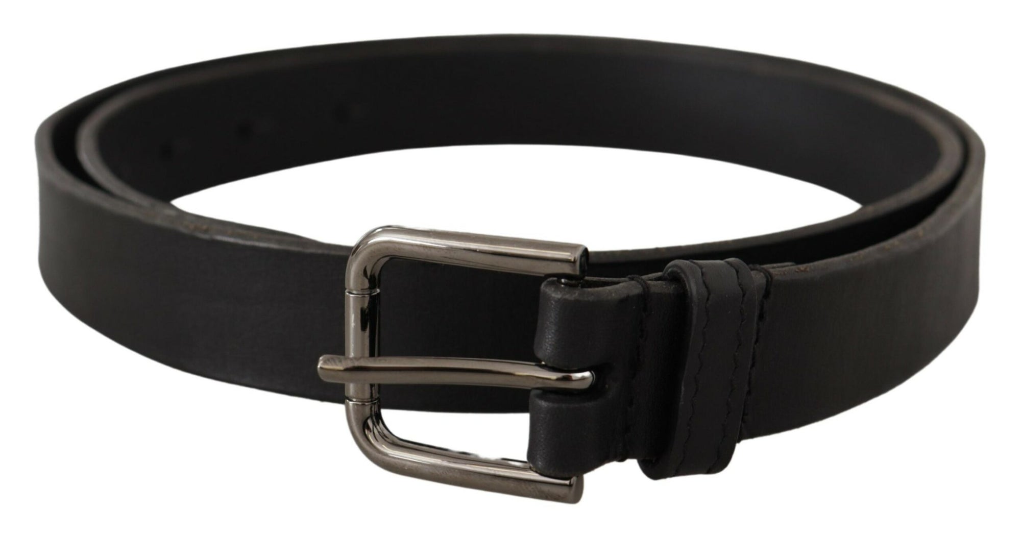 Dolce & Gabbana Black Calf Leather Logo Engraved Metal Buckle Belt - Maison Luxe