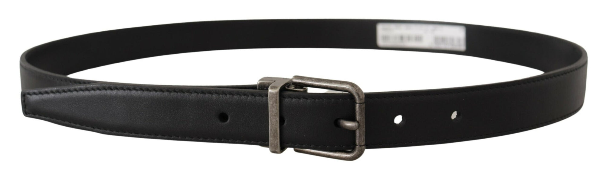 Dolce & Gabbana Black Plain Leather Vintage Logo Metal Buckle Belt - Maison Luxe