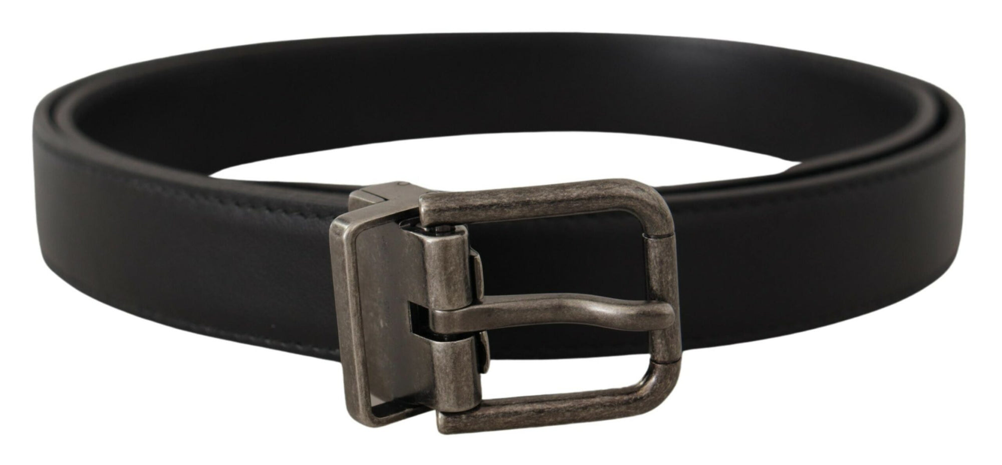 Dolce & Gabbana Black Plain Leather Vintage Logo Metal Buckle Belt - Maison Luxe