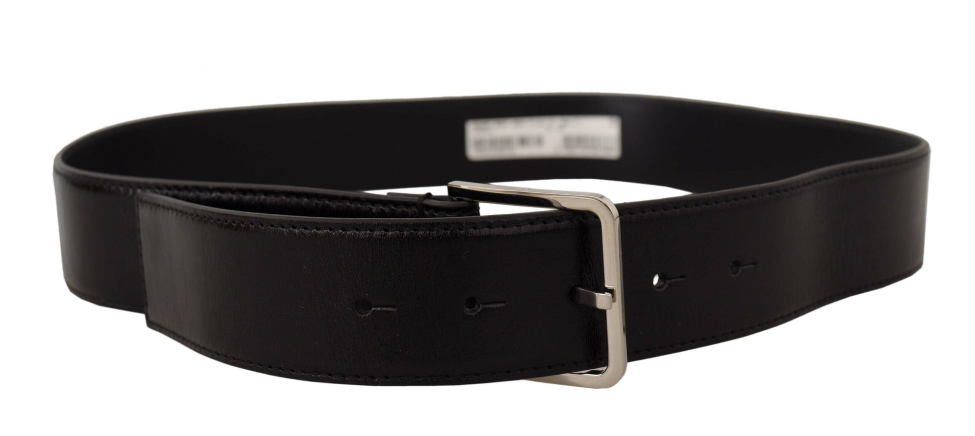 Dolce & Gabbana Black Calf Leather Logo Engraved Metal Buckle Belt - Maison Luxe