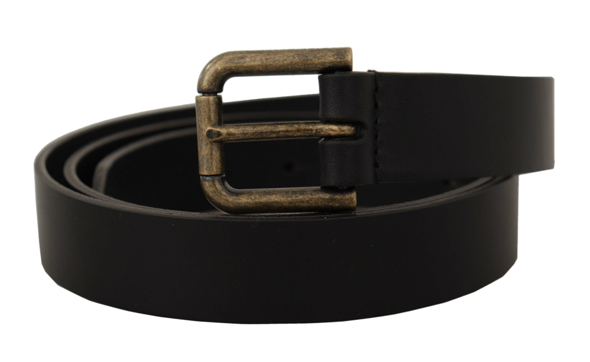 Dolce & Gabbana Black Calf Leather Logo Brass Metal Buckle Belt - Maison Luxe