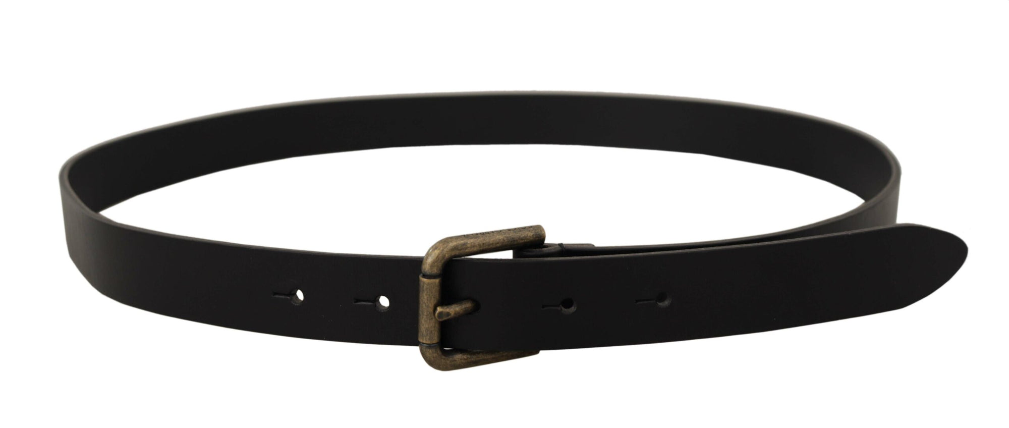 Dolce & Gabbana Black Calf Leather Logo Brass Metal Buckle Belt - Maison Luxe