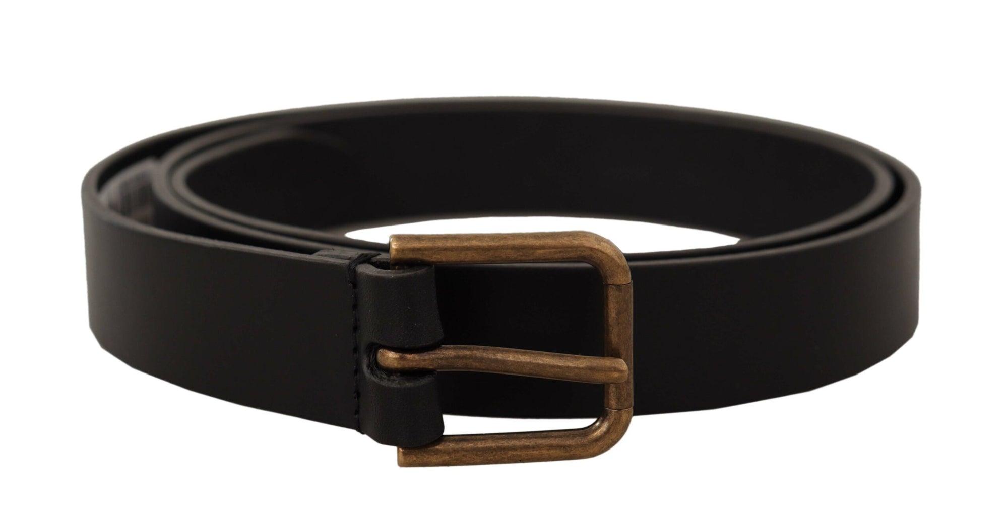 Dolce & Gabbana Black Calf Leather Brass Logo Engraved Buckle Belt - Maison Luxe