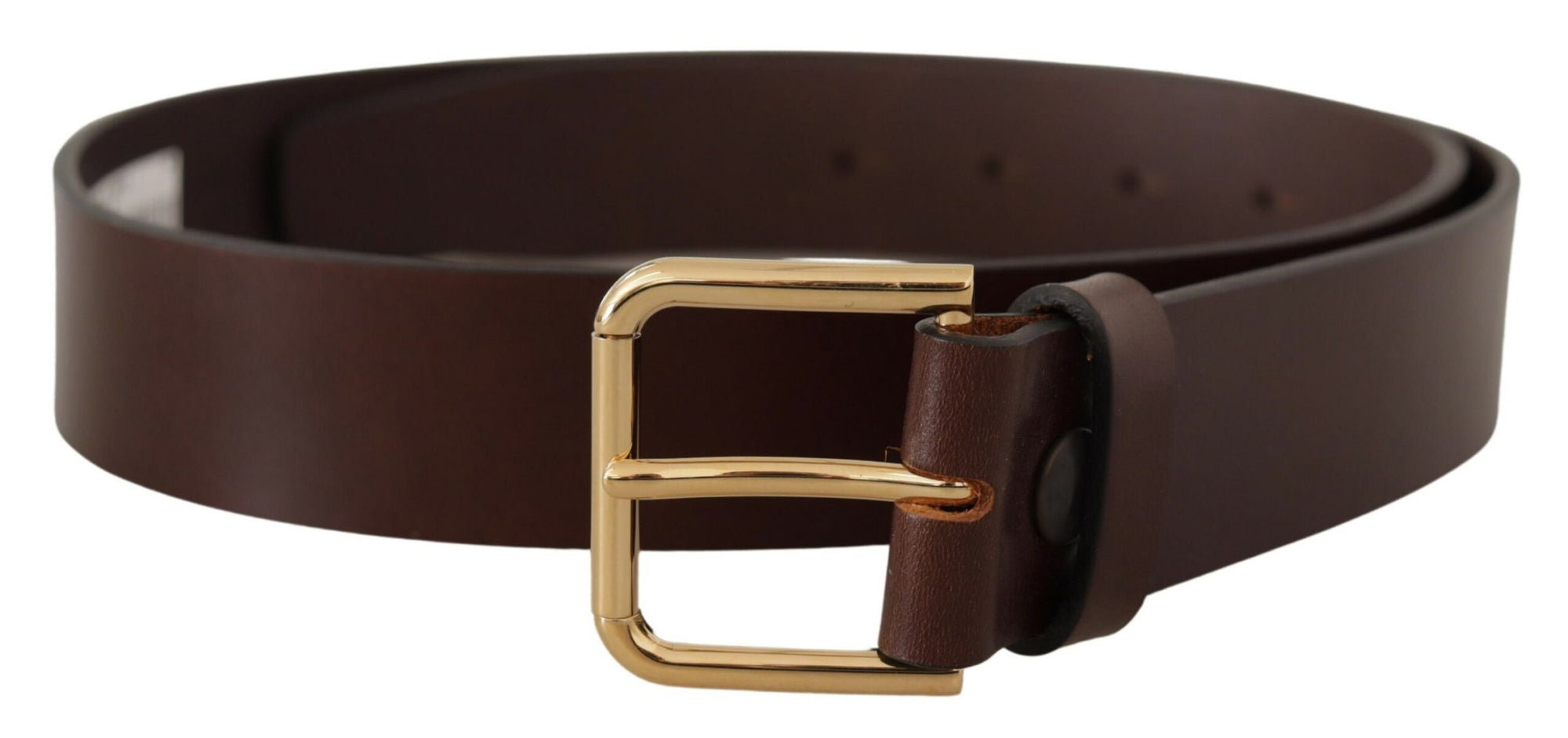 Dolce & Gabbana Brown Plain Calf Leather Gold Tone Buckle Belt - Maison Luxe