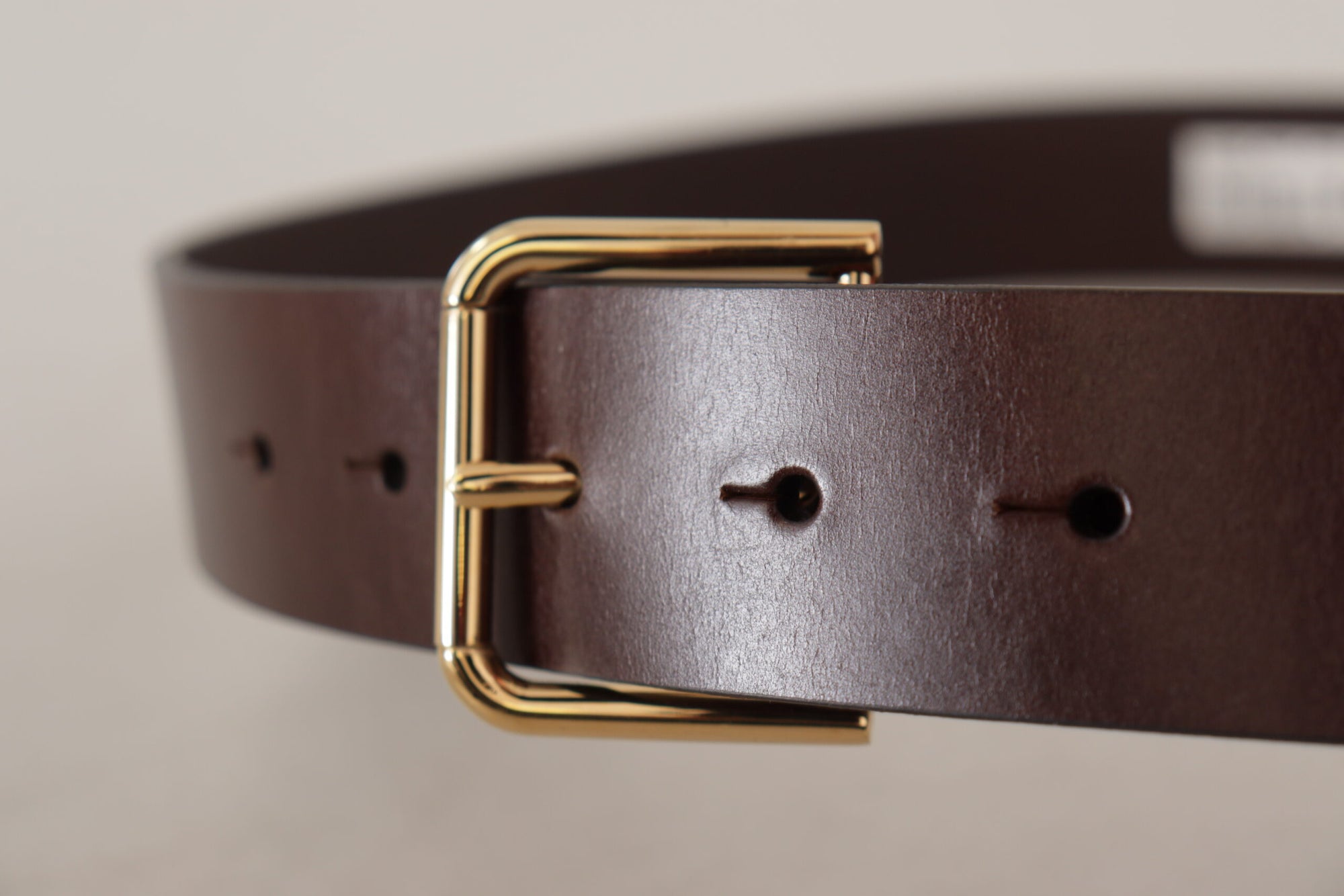 Dolce & Gabbana Brown Plain Calf Leather Gold Tone Buckle Belt - Maison Luxe