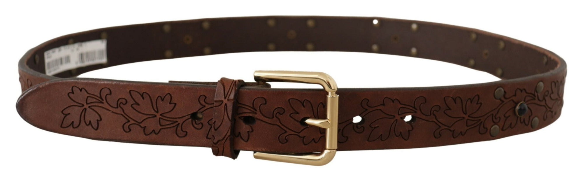 Dolce & Gabbana Brown Leather Floral Studded Metal Buckle Belt - Maison Luxe