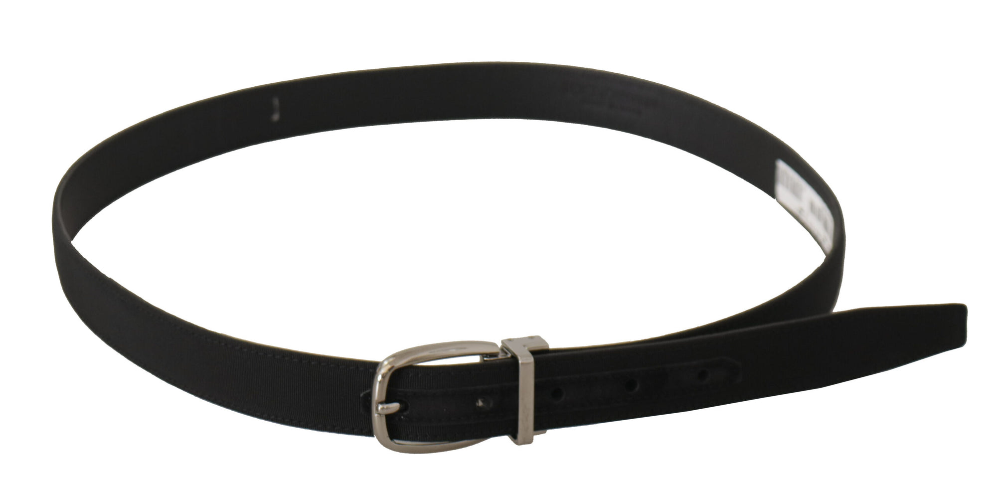 Dolce & Gabbana Black Calf Canvas Silver Tone Logo Metal Belt - Maison Luxe