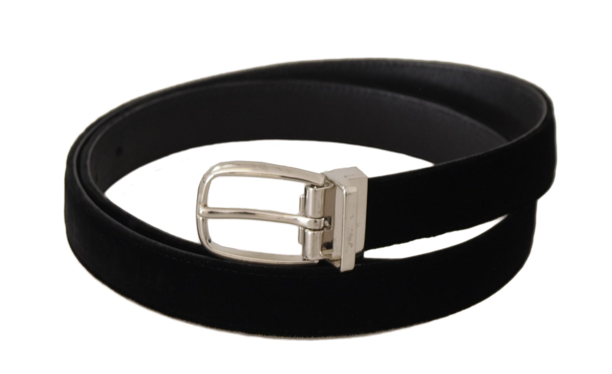 Dolce & Gabbana Black Casual Velvet Silver Tone Metal Buckle Belt - Maison Luxe