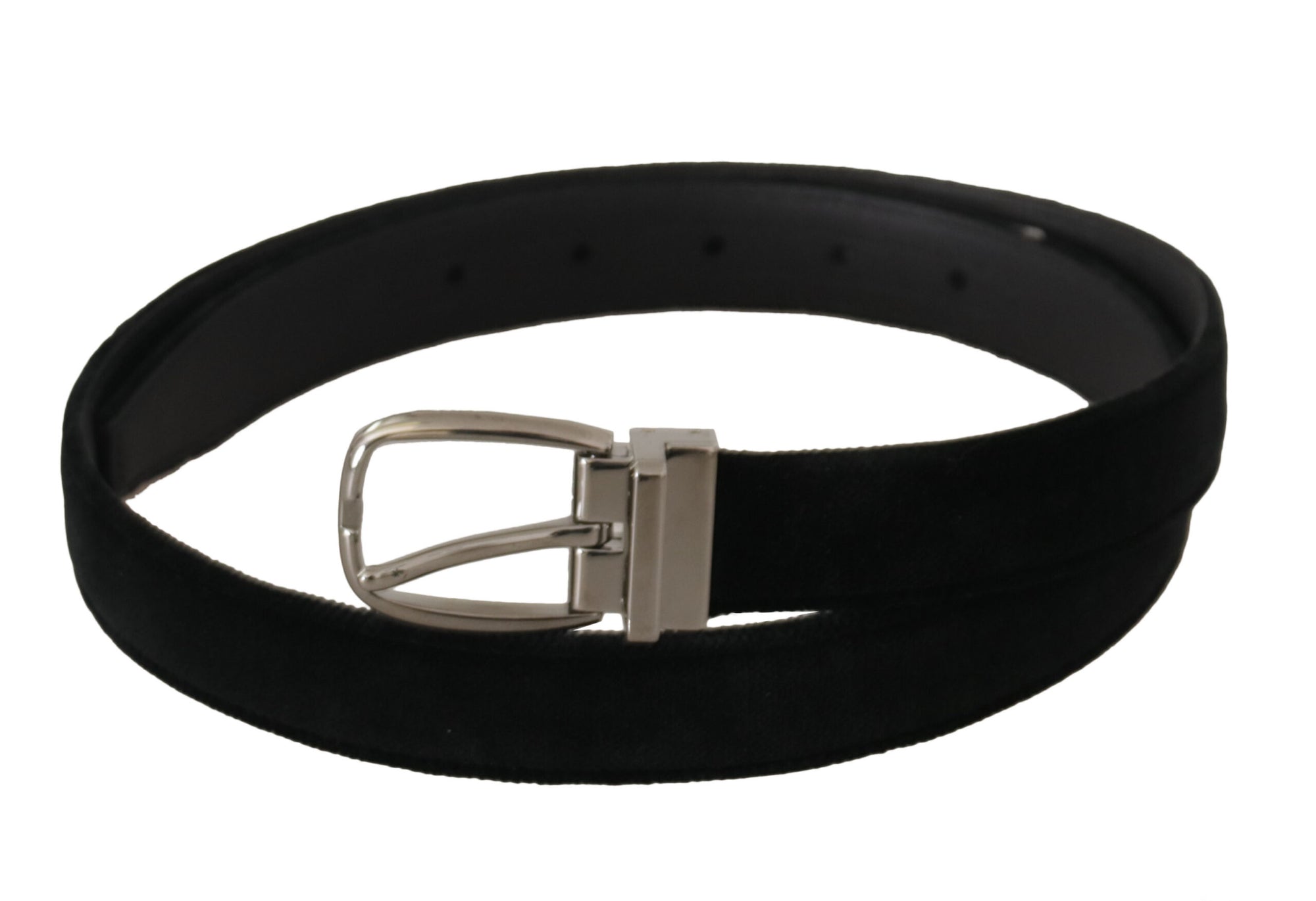Dolce & Gabbana Black Classic Velvet Silver Tone Metal Buckle Belt - Maison Luxe