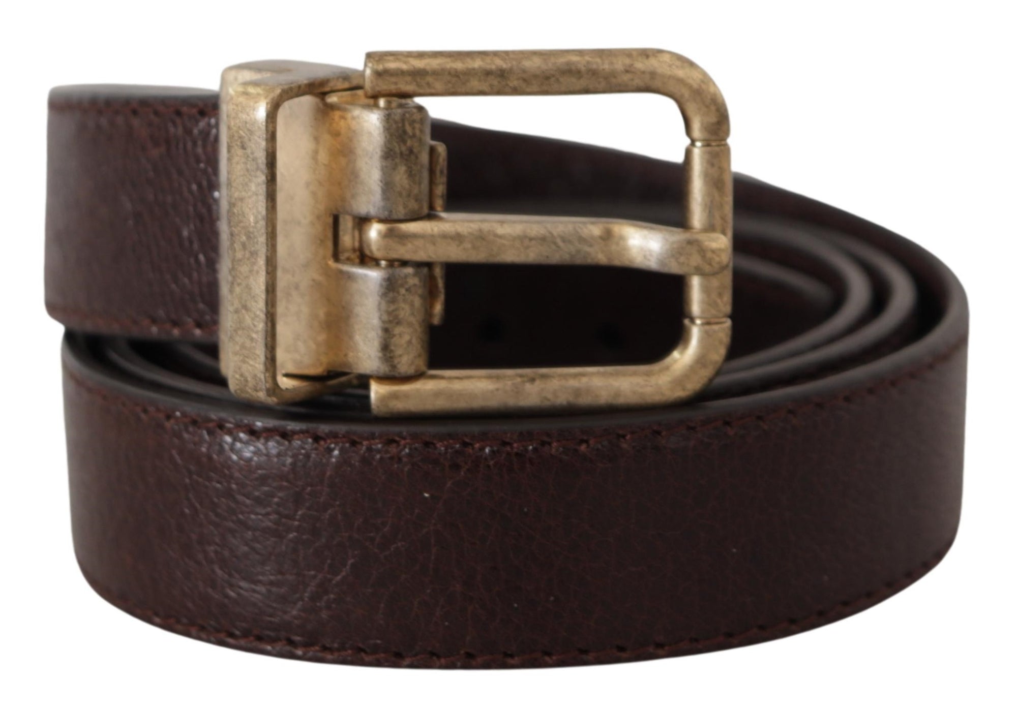 Dolce & Gabbana Brown Calf Leather Vintage Logo Metal Buckle Belt - Maison Luxe