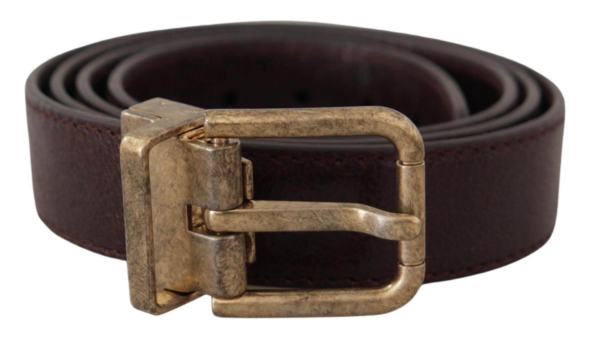 Dolce & Gabbana Brown Calf Leather Vintage Logo Metal Buckle Belt - Maison Luxe