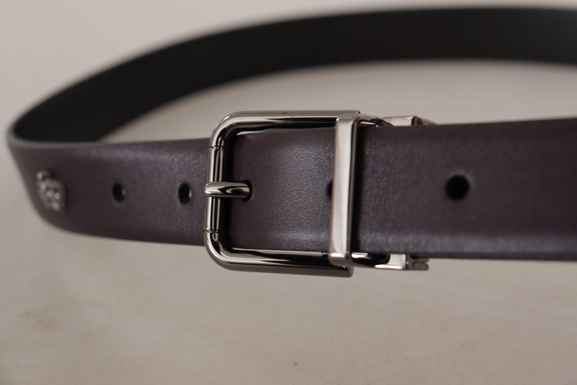 Dolce & Gabbana Dark Purple Leather Box Borchia Metal Buckle Belt - Maison Luxe