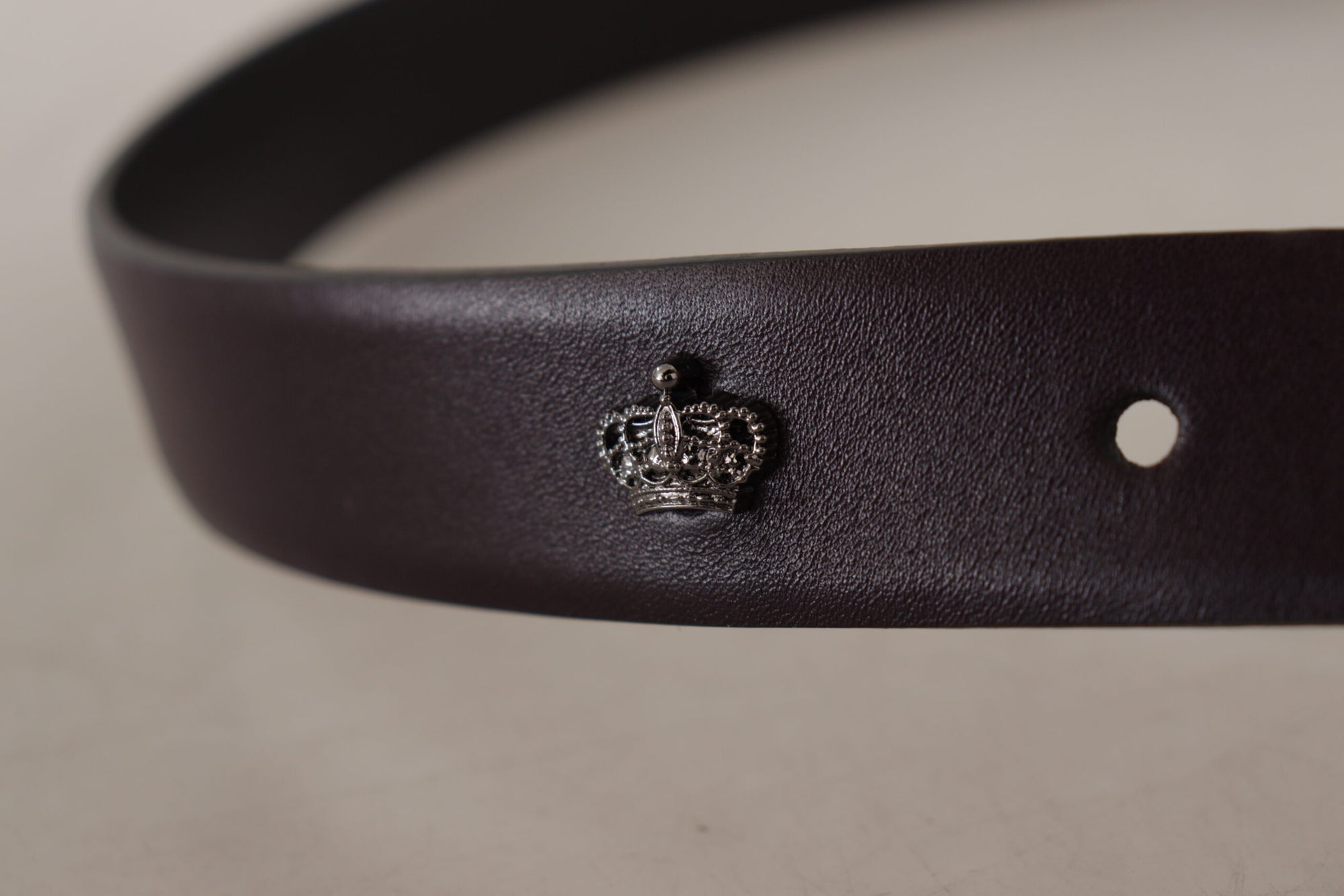 Dolce & Gabbana Dark Purple Leather Box Borchia Metal Buckle Belt - Maison Luxe