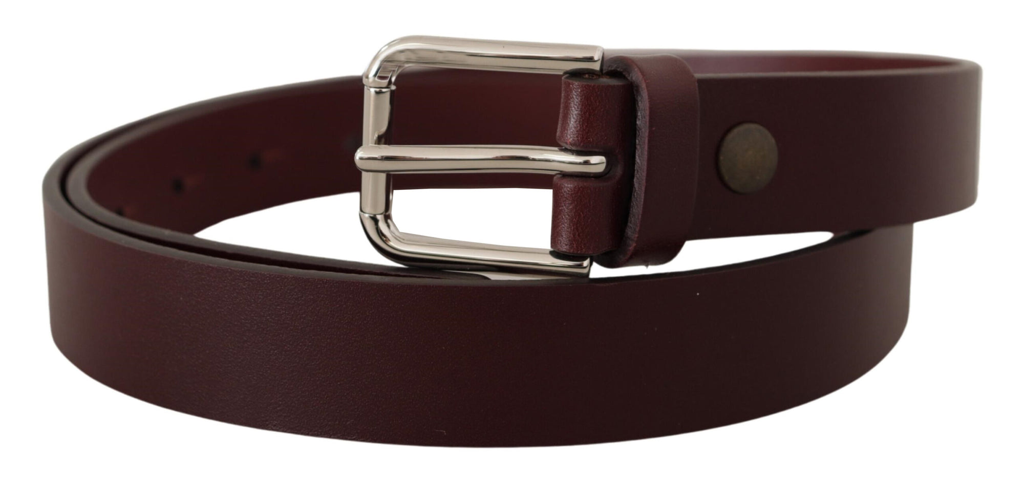 Dolce & Gabbana Maroon Calf Leather Silver Tone Metal Buckle Belt - Maison Luxe