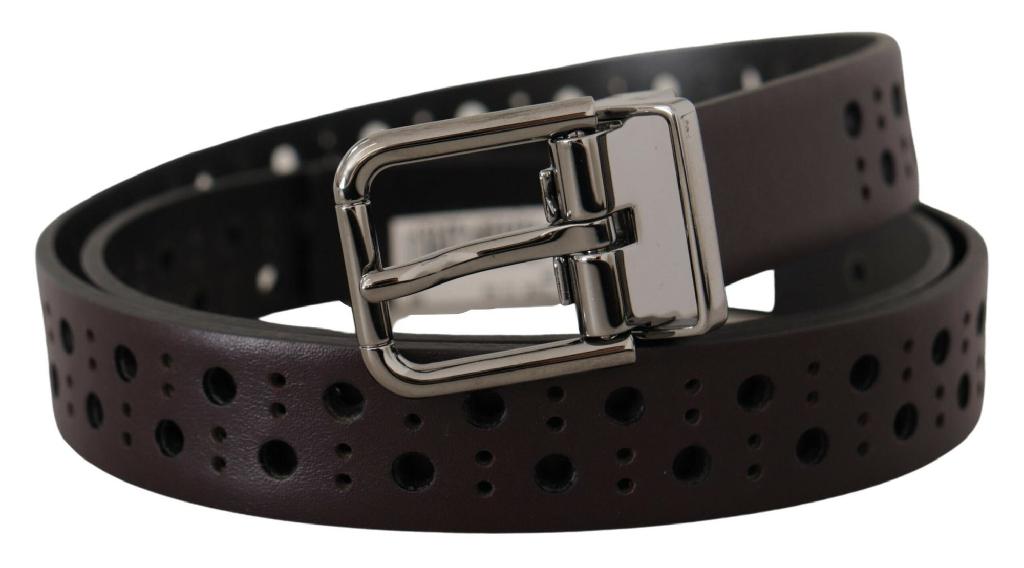 Dolce & Gabbana Dark Purple Perforated Leather Metal Buckle Belt - Maison Luxe