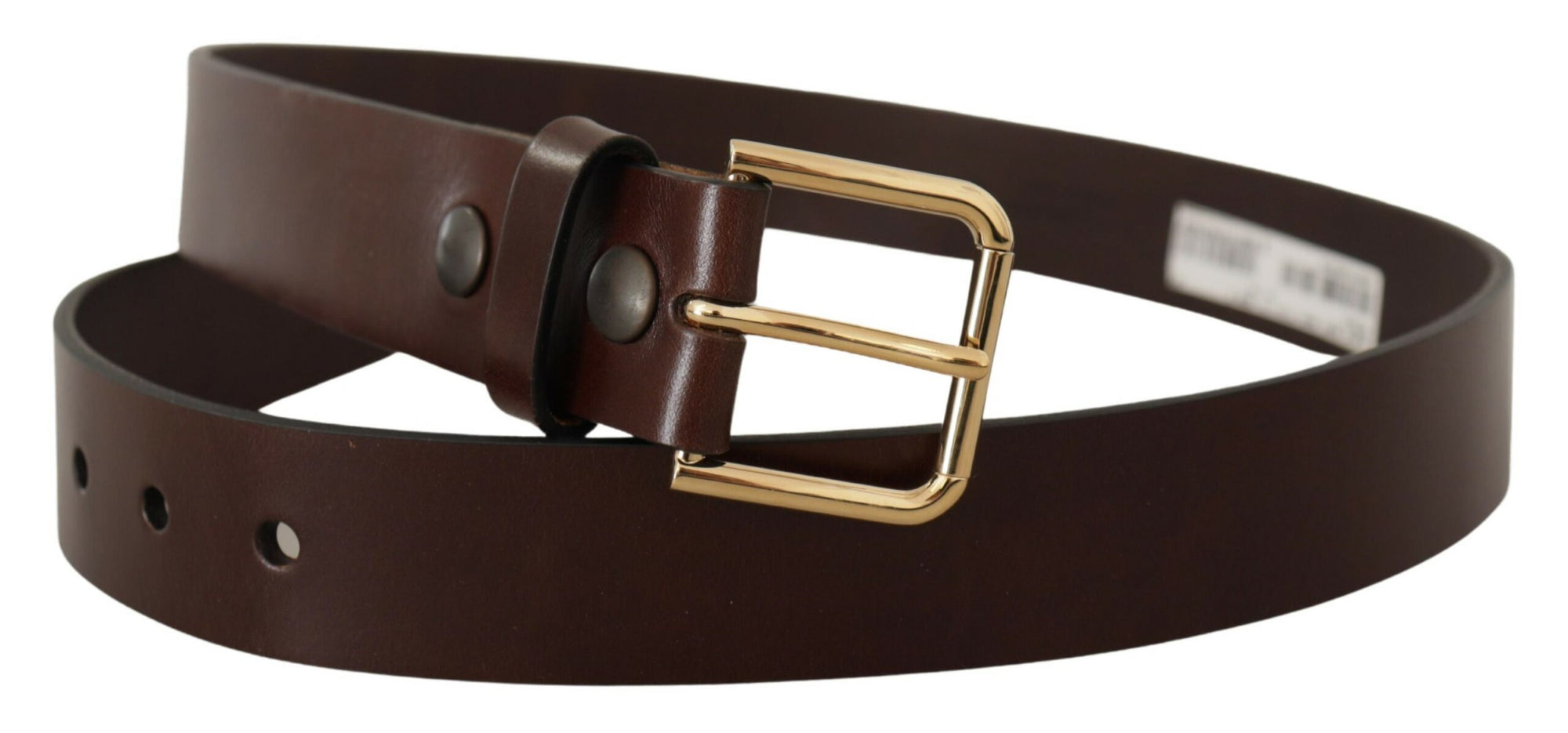Dolce & Gabbana Brown Polished Leather Gold Tone Metal Buckle Belt - Maison Luxe