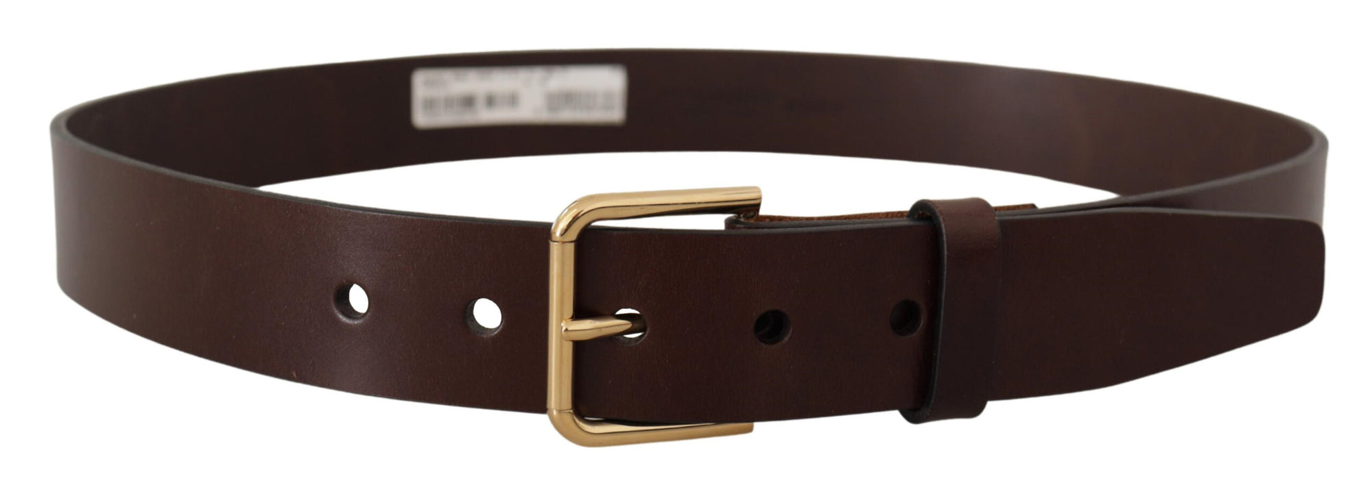 Dolce & Gabbana Brown Polished Leather Gold Tone Metal Buckle Belt - Maison Luxe