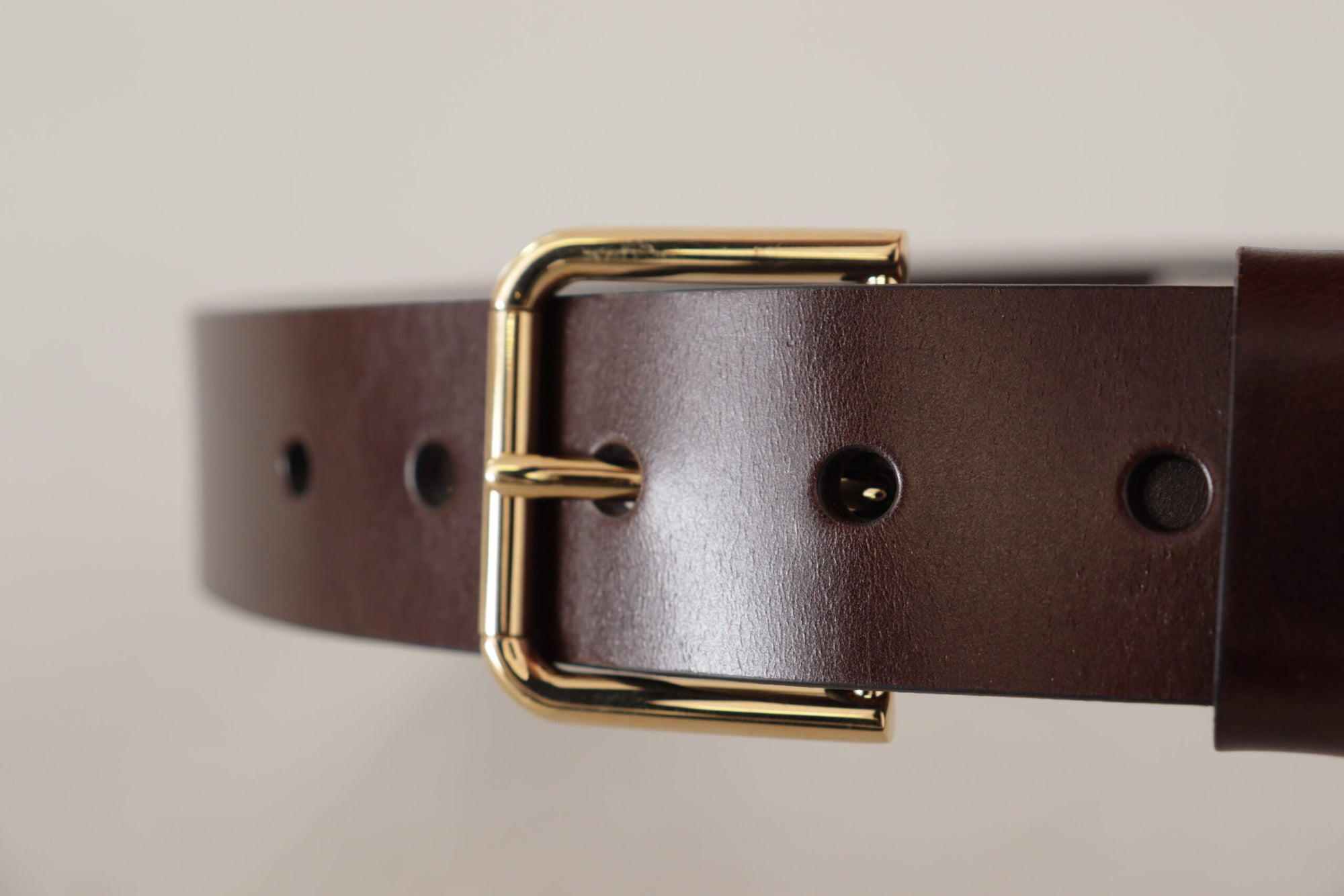 Dolce & Gabbana Brown Polished Leather Gold Tone Metal Buckle Belt - Maison Luxe