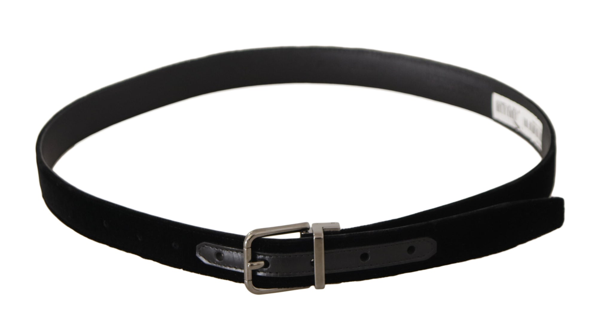 Dolce & Gabbana Black Classic Velvet Logo Engraved Metal Buckle Belt - Maison Luxe
