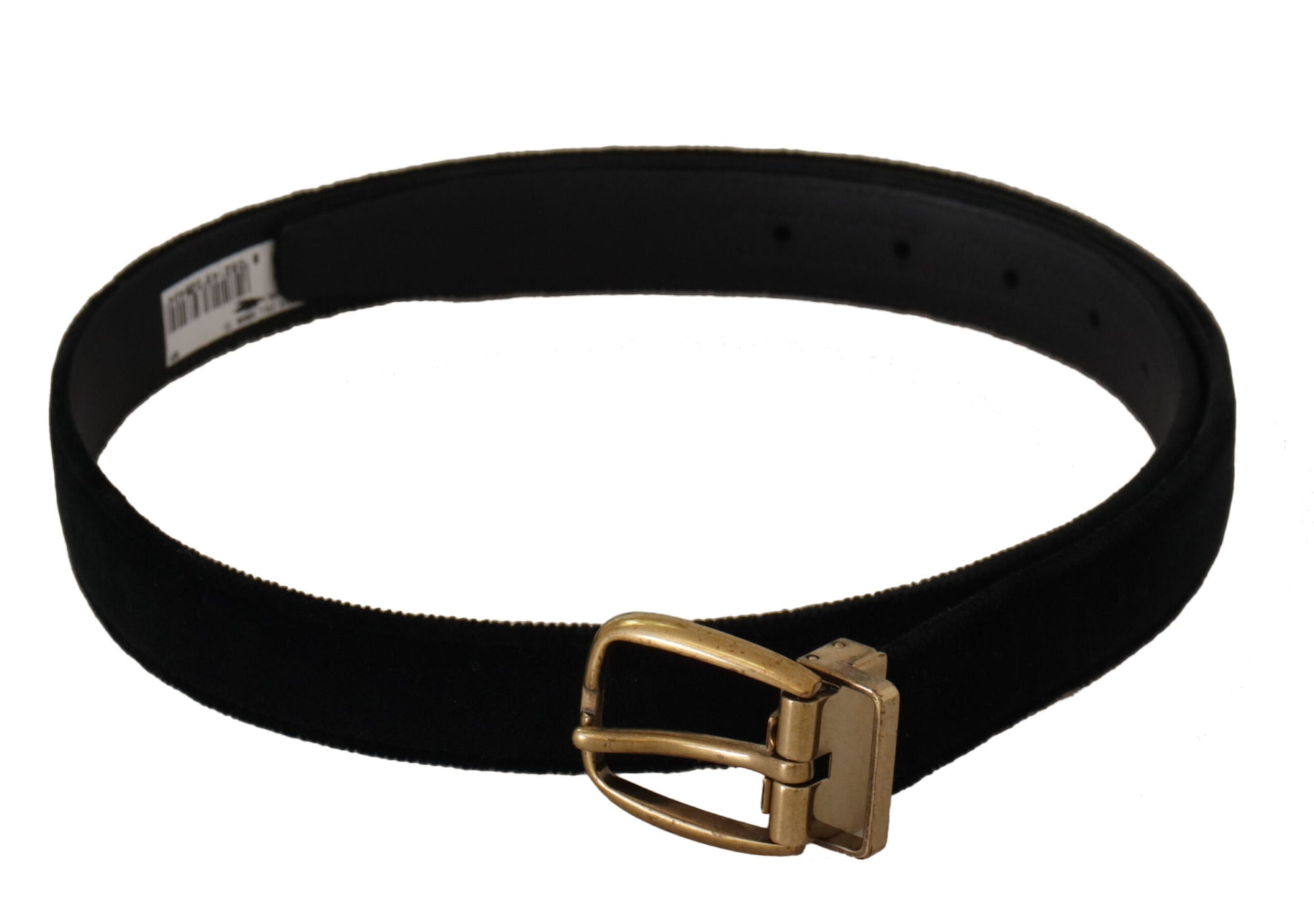 Dolce & Gabbana Black Velvet Leather Gold Tone Metal Buckle Belt - Maison Luxe