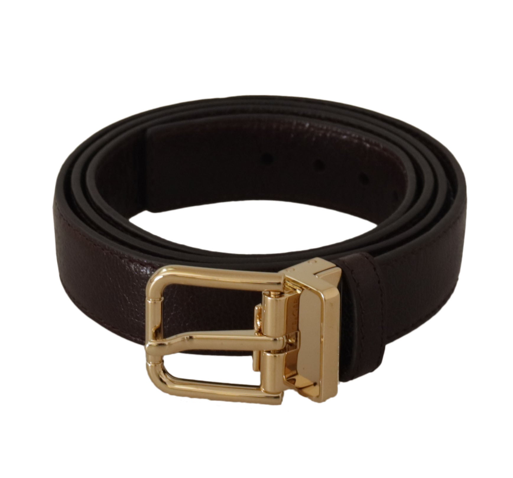 Dolce & Gabbana Brown Leather Gold Metal Buckle Belt - Maison Luxe