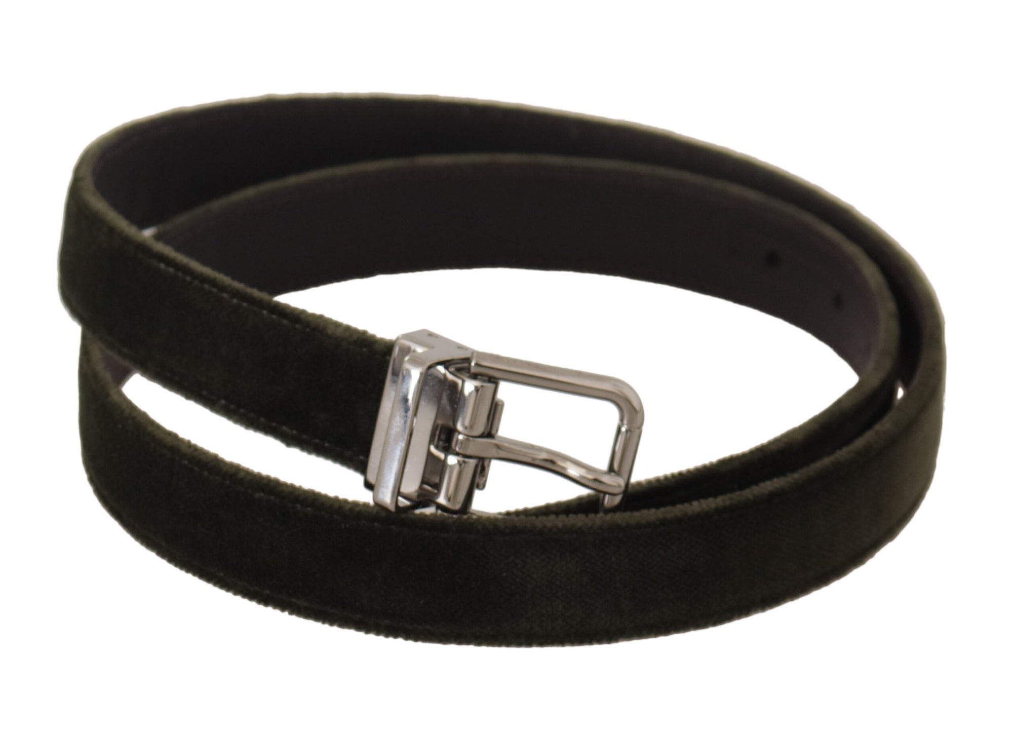 Dolce & Gabbana Green Velvet Silver Tone Metal Buckle Belt - Maison Luxe