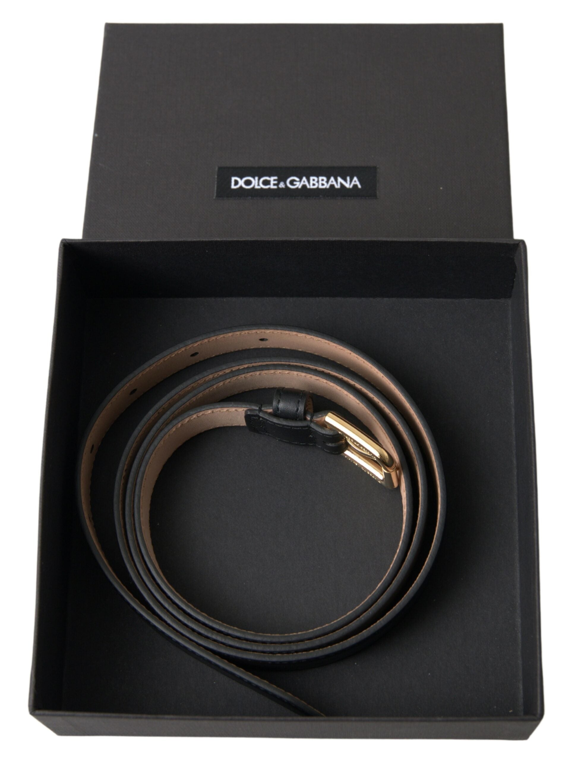 Dolce & Gabbana Black Leather Gold Tone Metal Buckle Belt - Maison Luxe