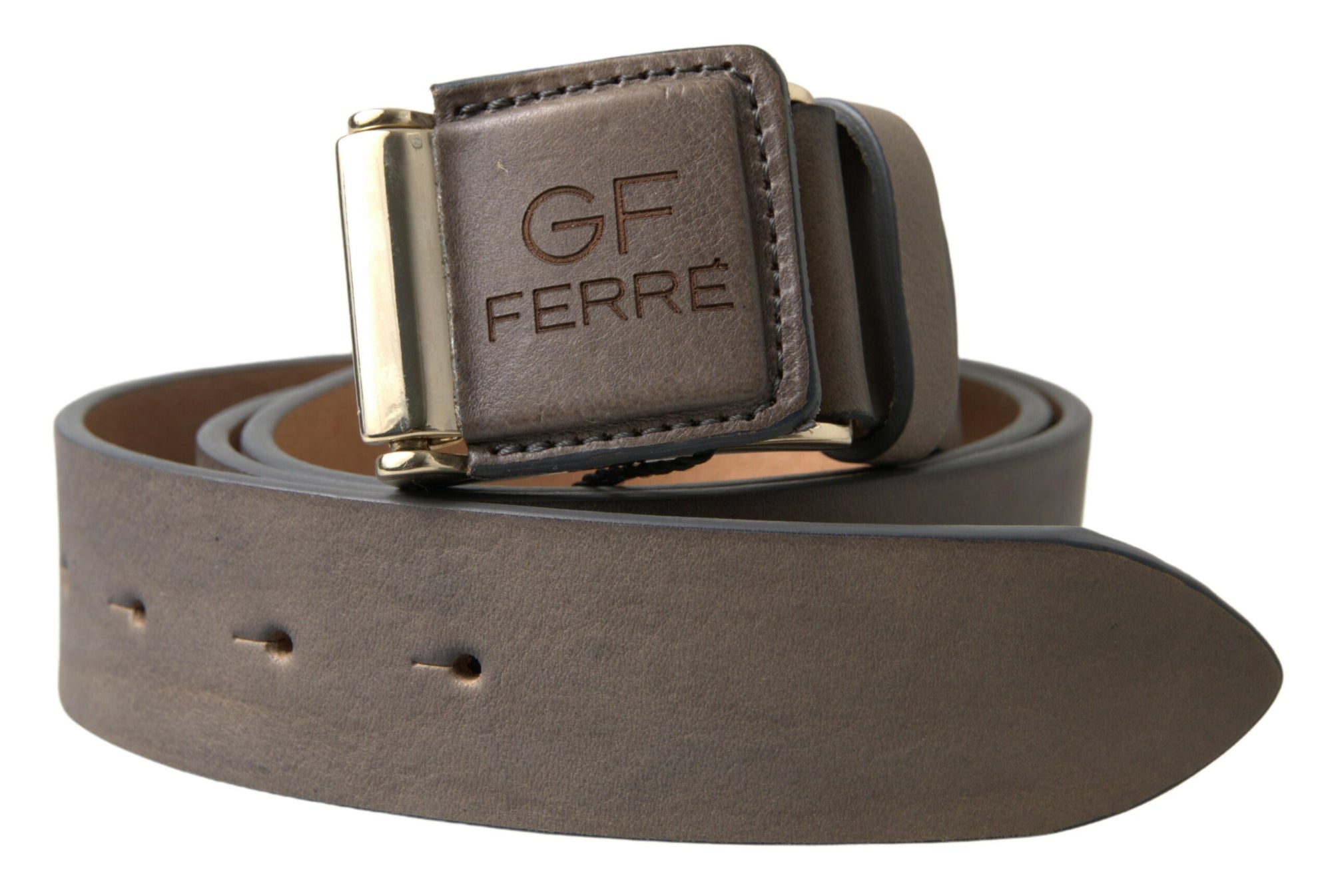 GF Ferre Brown Leather Fashion Logo Buckle Waist Belt - Maison Luxe
