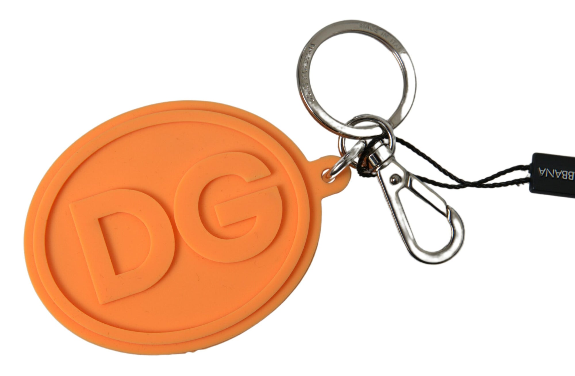 Dolce & Gabbana Orange Rubber DG Logo Gold Brass Metal Keychain - Maison Luxe