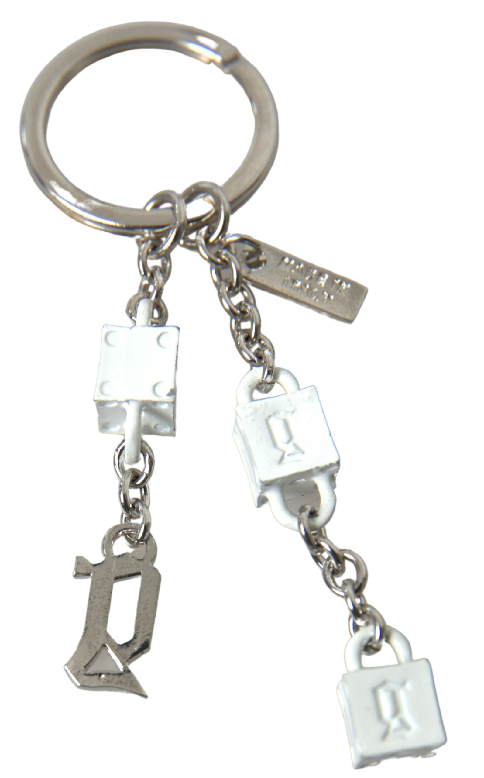 Dolce & Gabbana Silver Tone Metal DG Logo Engraved Keyring Keychain - Maison Luxe