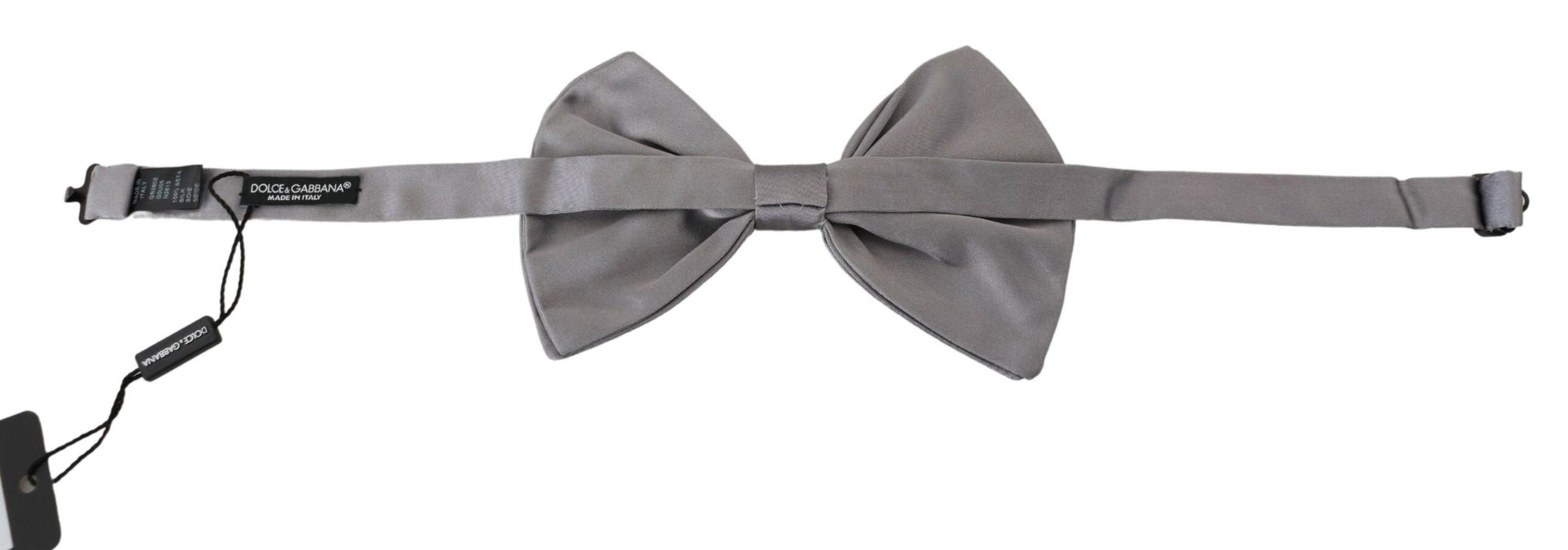 Dolce & Gabbana Bow Tie Men Silver Gray Silk Adjustable Neck Papillon - Maison Luxe