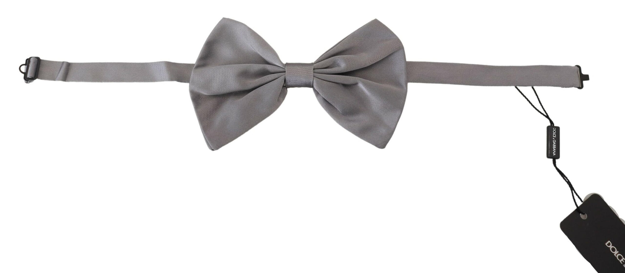 Dolce & Gabbana Bow Tie Men Silver Gray Silk Adjustable Neck Papillon - Maison Luxe