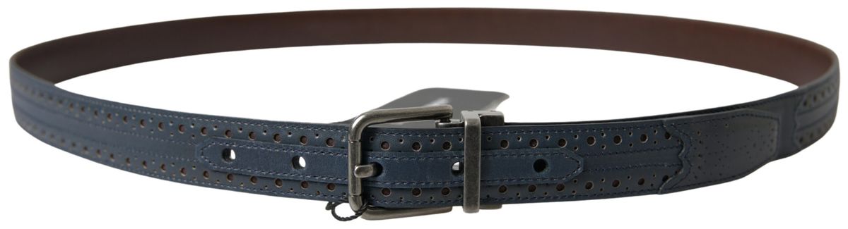 Dolce & Gabbana Blue Leather Perforated Metal Buckle Belt - Maison Luxe