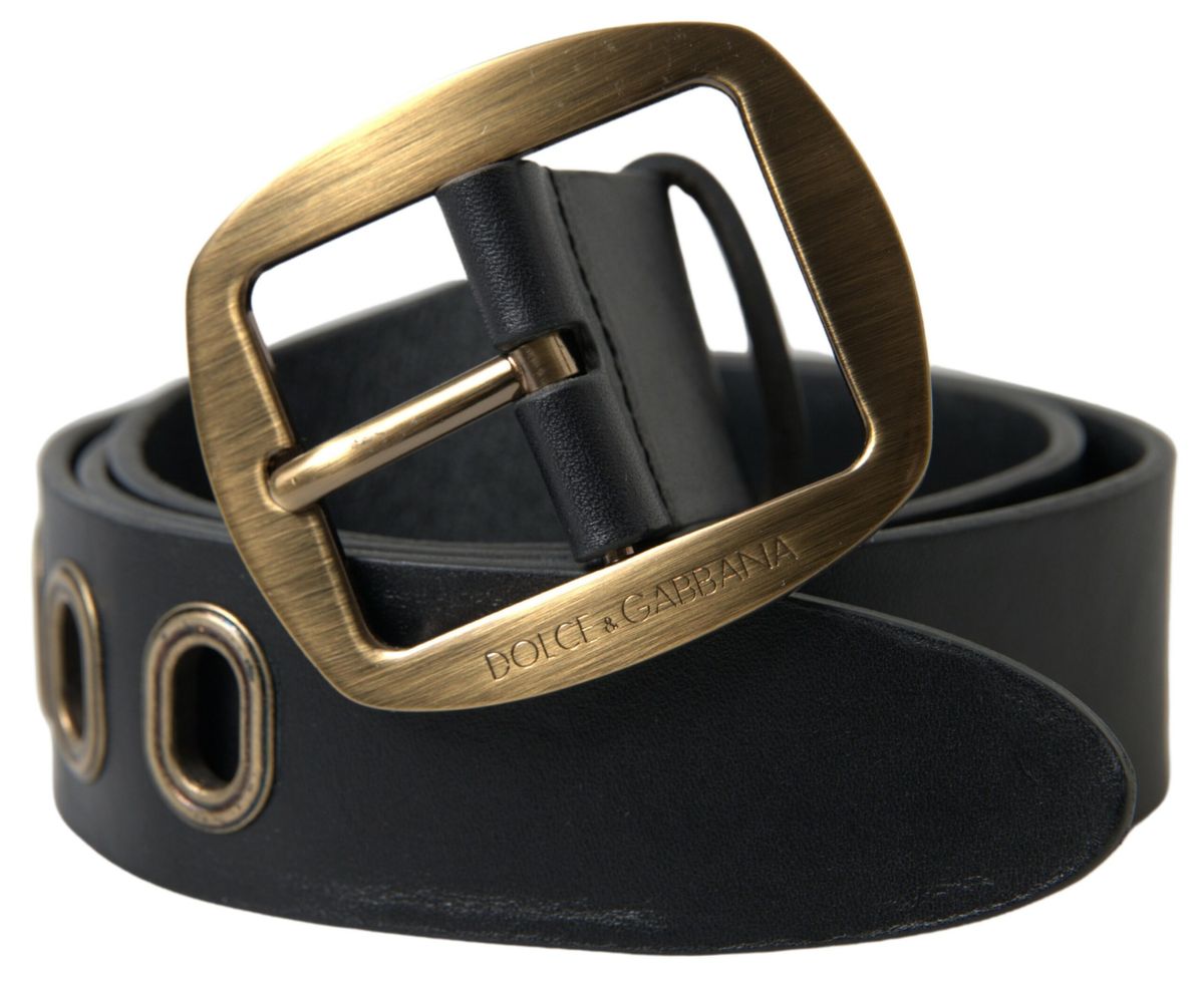 Dolce & Gabbana Black Leather Gold Metal Buckle Men Belt - Maison Luxe