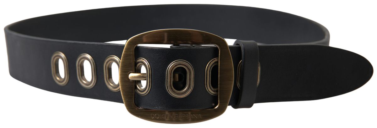 Dolce & Gabbana Black Leather Gold Metal Buckle Men Belt - Maison Luxe