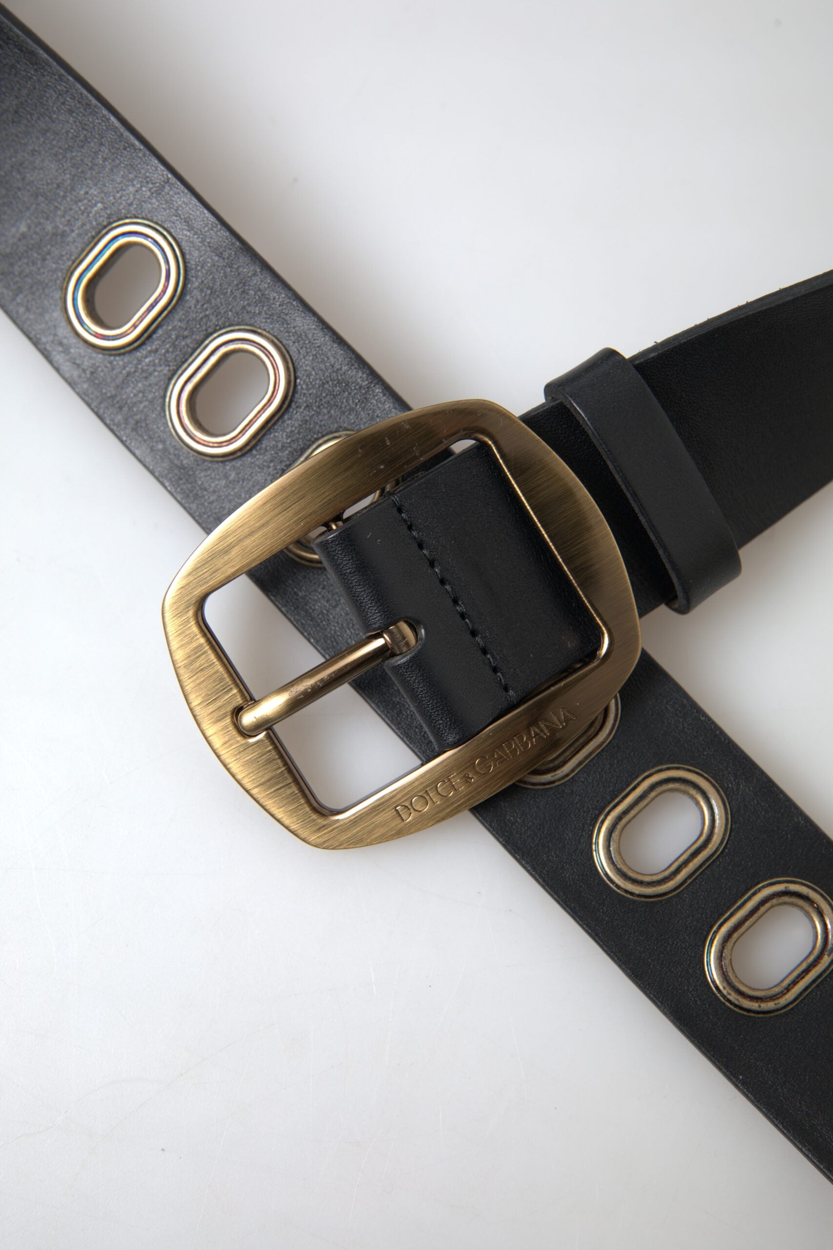 Dolce & Gabbana Black Leather Gold Metal Buckle Men Belt - Maison Luxe