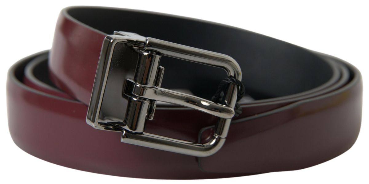 Dolce & Gabbana Bordeaux Leather Silver Metal Buckle Belt - Maison Luxe