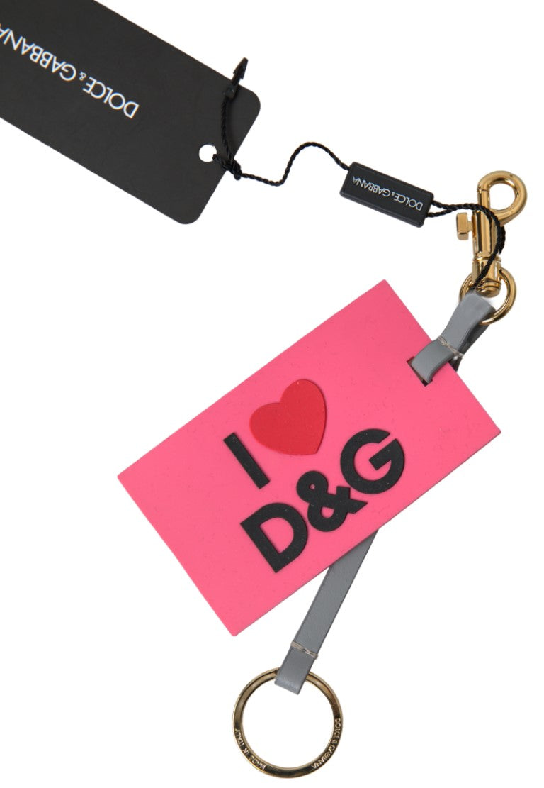 Dolce & Gabbana Pink Silicone DG Logo Gold Brass Keyring Women Keychain - Maison Luxe